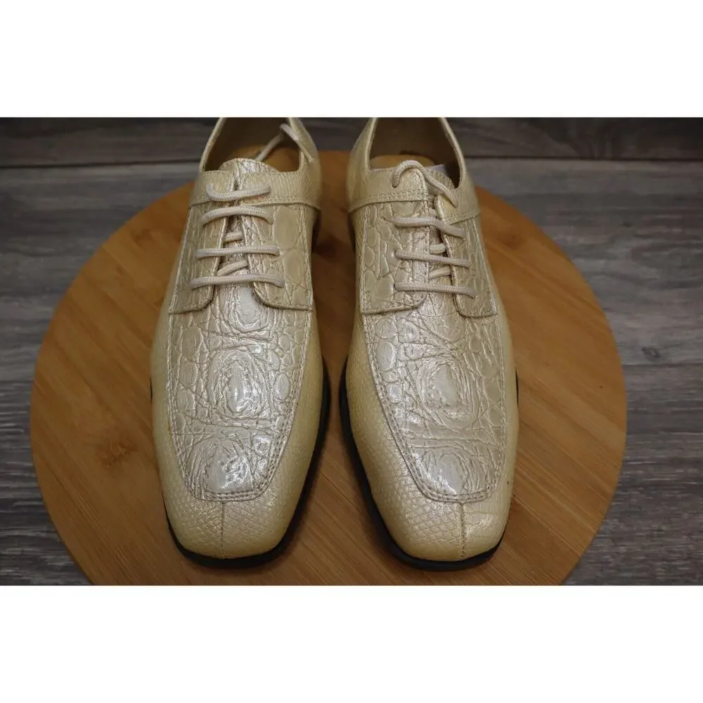 Roberto Chillini Shoes Mens 6 Oxford Slip On Dress Cream Alligator Crocodile NIB